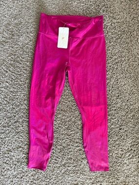 Fabletics Girls' Metallic Hot Pink High-Rise Leggings